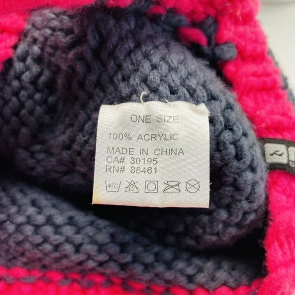 Ride Snowboards Knit Pom Top Ear Flap Beanie Hat OS Gray Pink Snow Ski Snowboard - Picture 4 of 4